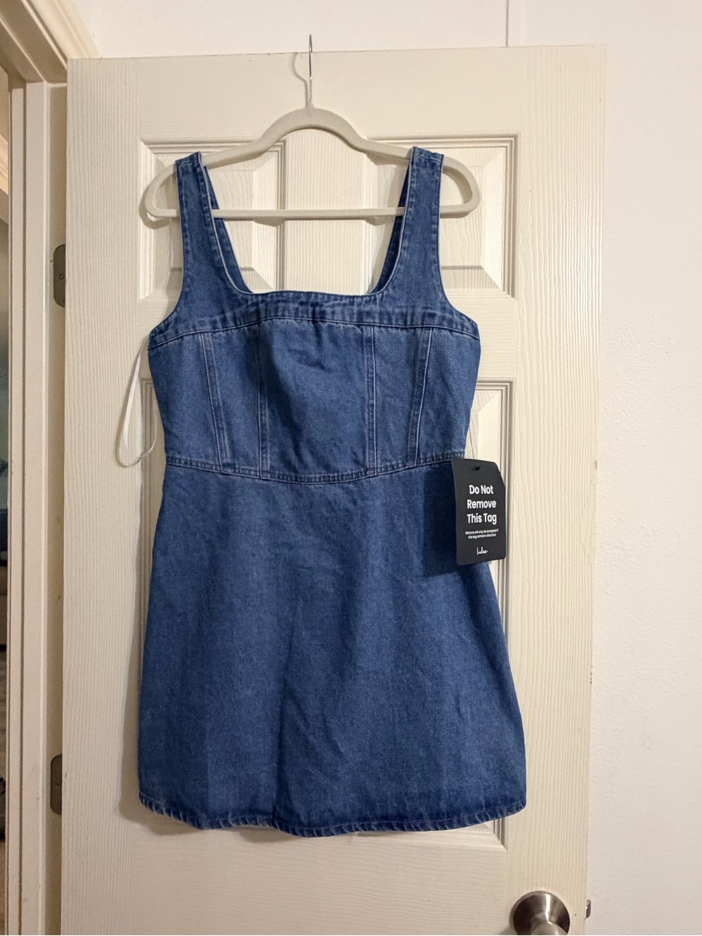 Lulus (Tags attached) Denim Square-Neck Mini Dress - Blues